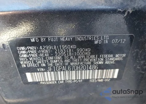 2013 Subaru Impreza 2.0I Sport Premium из США, поврежденный, VIN JF1GPAL67DH201486